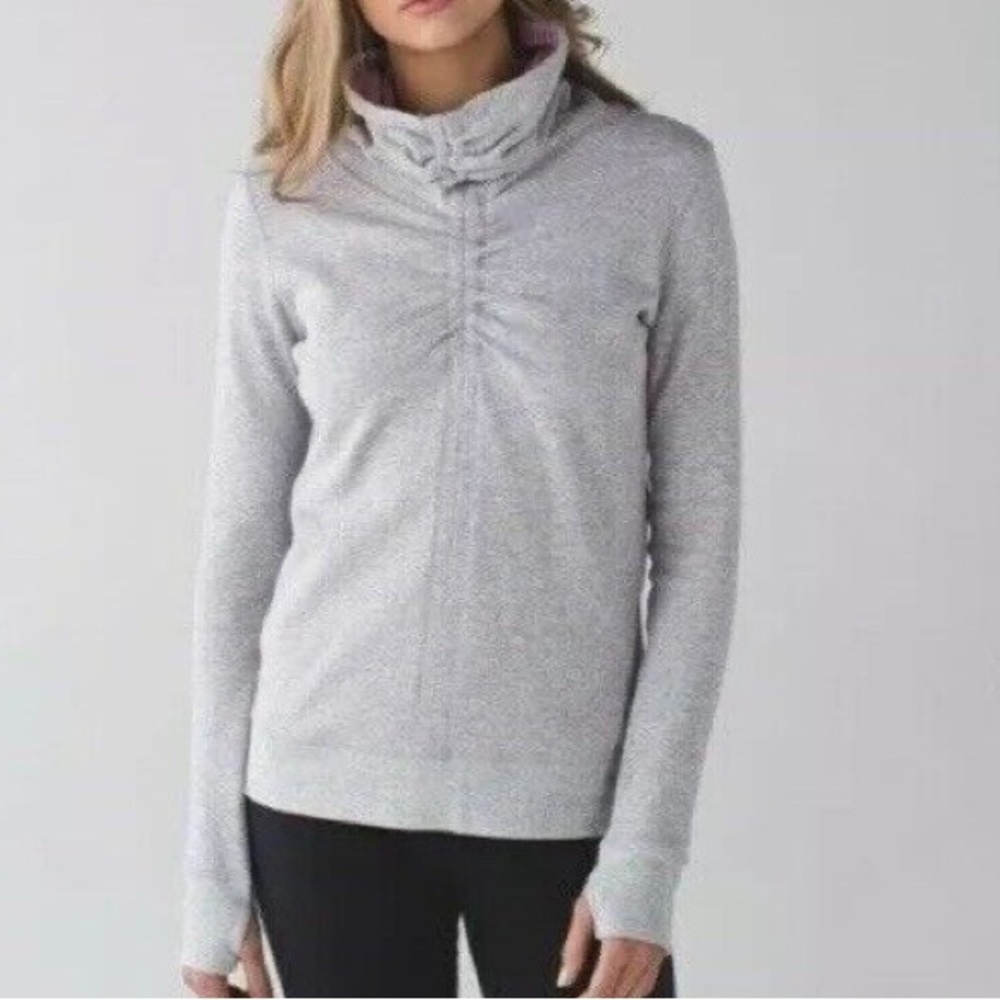 Lululemon | In A Cinch Reversible Gray & Pink Striped Cowl Neck Pullover - Picture 2 of 6